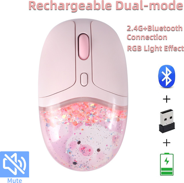 Dtobhars Dual-Mode-Maus mit Bluetooth und 2,4 G, wiederaufladbar, stumm, Kristall-Design mit Lichteffekt in Pink - Bild 1