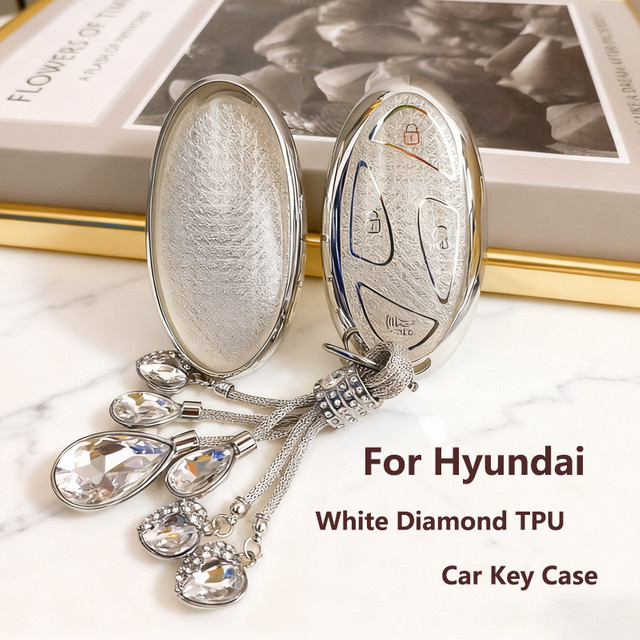 ICAR Smart Schlüssel Hülle White Diamond TPU für Hyundai Kona EV, Grandeur GN7 und IONIQ 6 (2023-2024), Farbe: Weiß/Silber - Bild 1