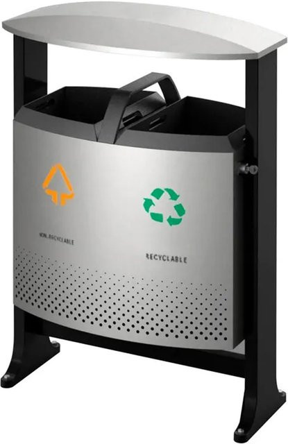 PROREGAL Abfalltrennstation für den Außenbereich mit Dach, 2 x 39 Liter, Metall, Grau, H x B x T: 100 x 72 x 40,5 cm - Bild 1
