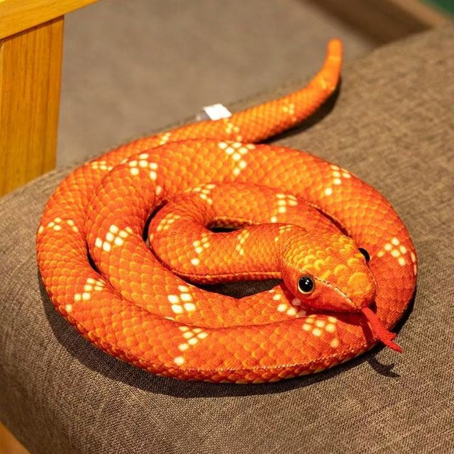 Yiran Health & Beauty Python-Plüschtier, lange Schlange, gelb, orange, grün, ab 14 Jahren - Bild 1