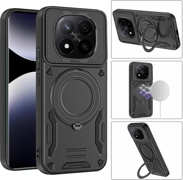 Magnetische Schutzhülle für Xiaomi Redmi Note 15 14 13 Pro mit 360 Grad rotierender Metallhalterung für kabelloses Laden in Schwarz und Rot - Bild 1