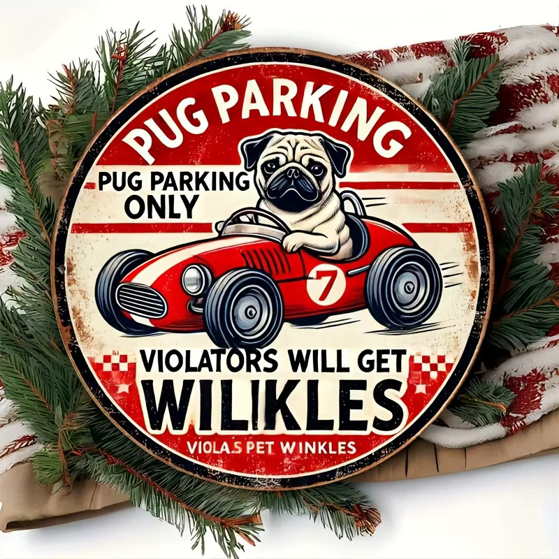 Potdemiel Rundes Metallschild Pug Lover's Delight Vintage Wanddeko Aluminium Durchmesser: 19,81 cm - Bild 4