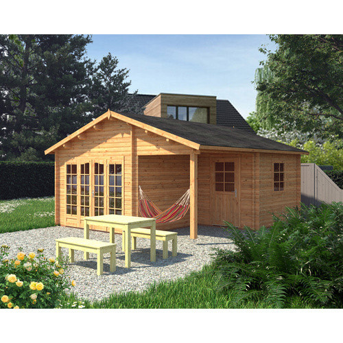 Palmako Irene Blockbohlenhaus aus Fichtenholz in Braun mit Satteldach und Boden B/H/T: 530 x 321 x 550 cm - Bild 3