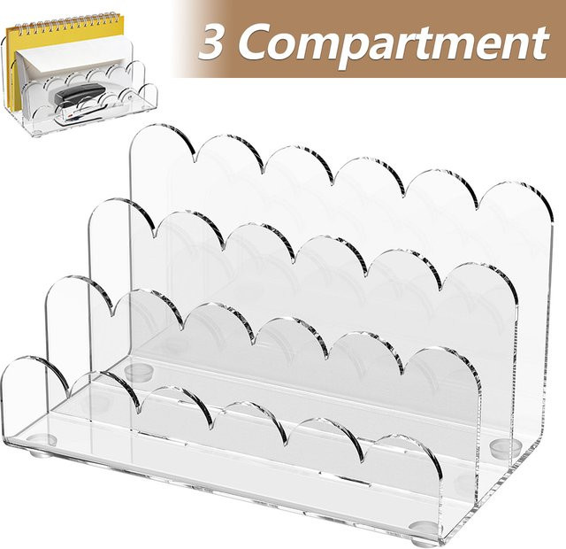 Transparenter 3-Fach Acryl-Aktenhalter als vertikaler Briefsortierer und Schreibtisch-Organizer aus Kunststoff - Bild 1