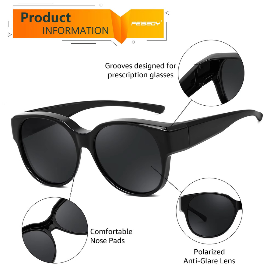 VOPHA Wrap-Around Fitover-Sonnenbrille, Vollrand, Schwarz, Unisex - Bild 3