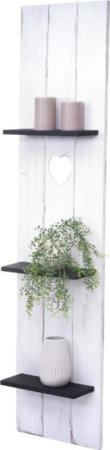 MCW Wandregal MCW-C92 aus Massivholz in Weiß und Dunkelgrau im Shabby-Chic-Design, 3 Ebenen, B: 150 cm, T: 33 cm, H: 13 cm - Bild 1