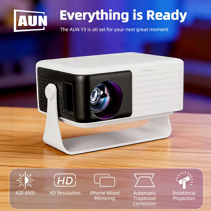 AUN Y3 Mini-Projektor Tragbares Heimkino mit 4K Full HD Unterstützung und HDMI-Anschluss in Weiß - Bild 2