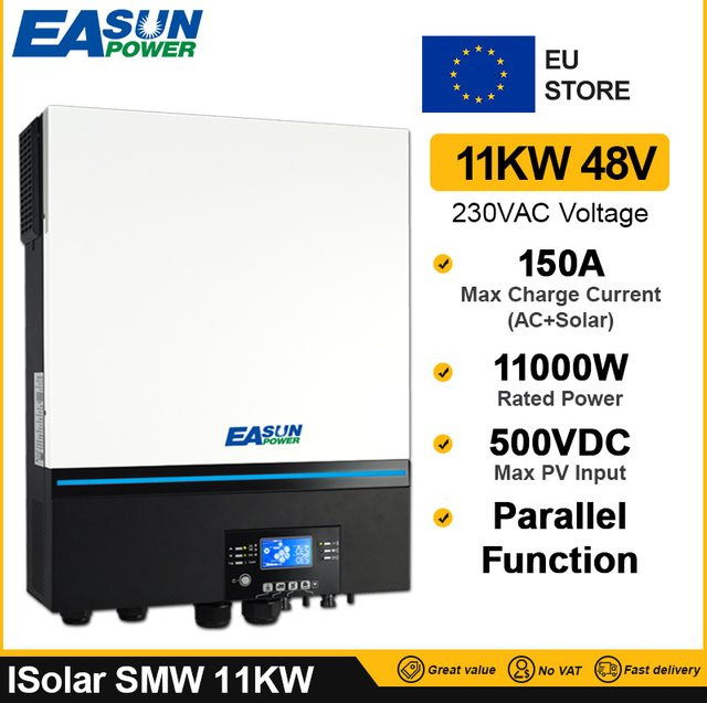 Easun Solar Inverter 11kW 150A Off-Grid Wechselrichter mit Dual MPPT, Dual AC Output 230V, 48V, 50Hz/60Hz und 500VDC PV-Eingang in Weiß - Bild 1