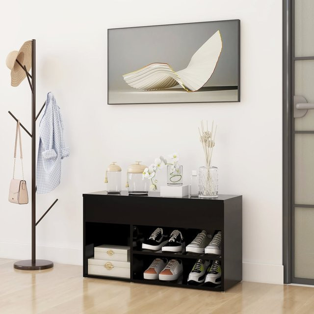 vidaXL Schuhbank mit Schuhablage Schwarz B/T/H: 80 x 30 x 45 cm - Bild 3