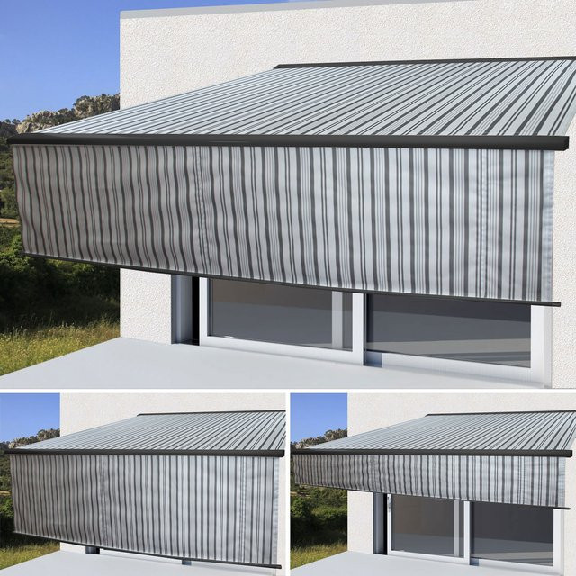 Elektrische Vollkassetten-Markise H124 mit ausfahrbarem Volant aus Polyester, B/T: 5 x 3 m, Grau/Weiß/Anthrazit - Bild 1
