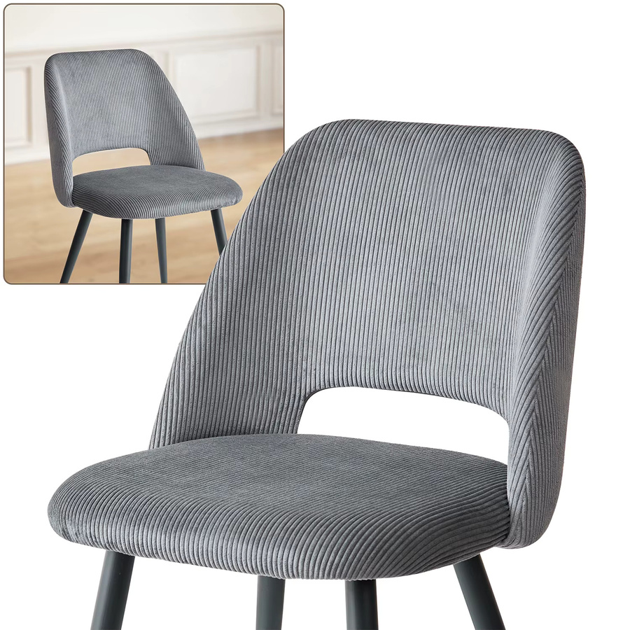 GrandCA HOME Esszimmerstühle mit Cord-Polsterung und Metallgestell in Schwarz oder Grau, minimalistisches Design für Küche und Esszimmer - Bild 3