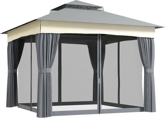 Outsunny Gartenpavillon mit Doppeldach und Moskitonetz in Dunkelgrau, B/T/H: 300 x 300 x 300 cm - Bild 3