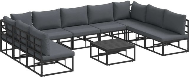 vidaXL Gartensofa-Set L-Form aus Aluminium mit 10 Kissen in Schwarz und Grau - Bild 1