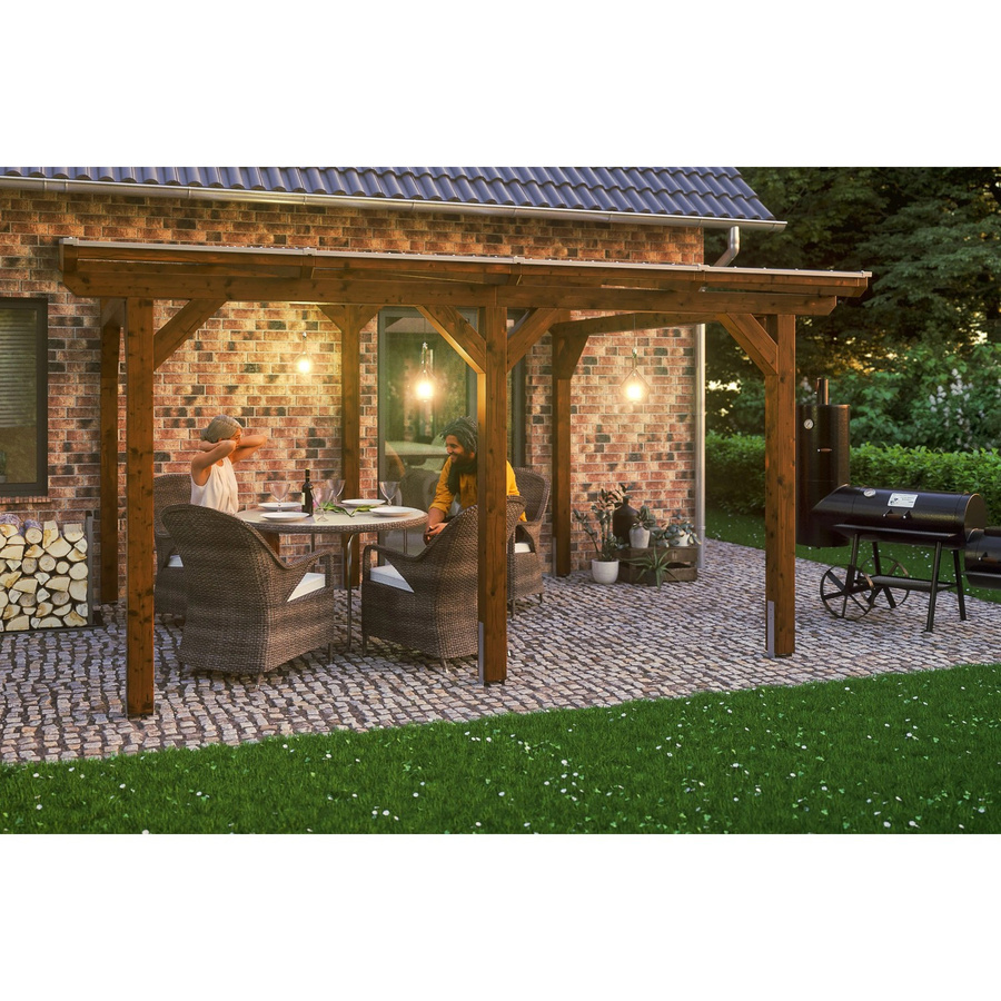 Skan Holz Terrassenüberdachung Siena aus Leimholz in Nussbaum mit Polycarbonat-Dach, B/T: 434 x 400 cm - Bild 2