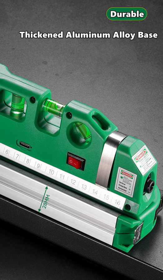 Multifunktionale Infrarot-Laser-Wasserwaage mit integriertem Maßband in Grün - Bild 3