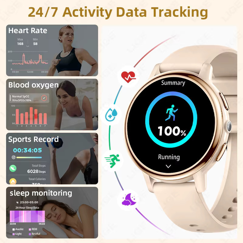 LIGE Smartwatch, 1,26 Zoll, AMOLED, Silikon, Schwarz, Damen - Bild 5