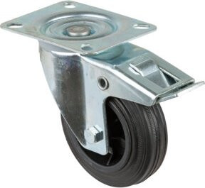 BS Lenkrolle L420.B40 mit Totalfeststeller, Rad-Durchmesser: 100 mm, Tragkraft: 70 kg, Stahl verzinkt, Schwarz/Silber - Bild 1