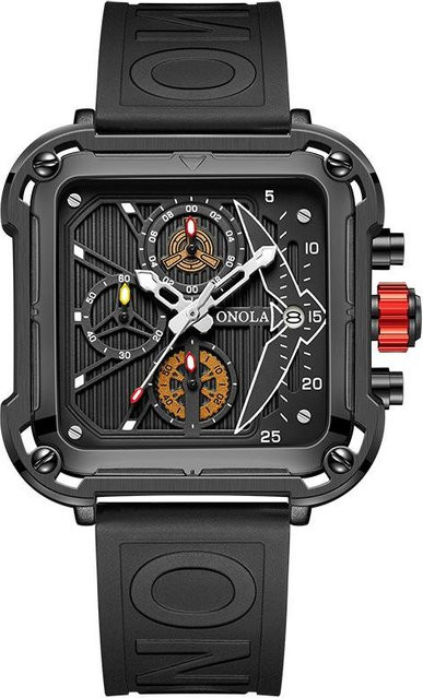 ONOLA Armbanduhr Quarz, Leder, Schwarz, 43 mm, Herren - Bild 1
