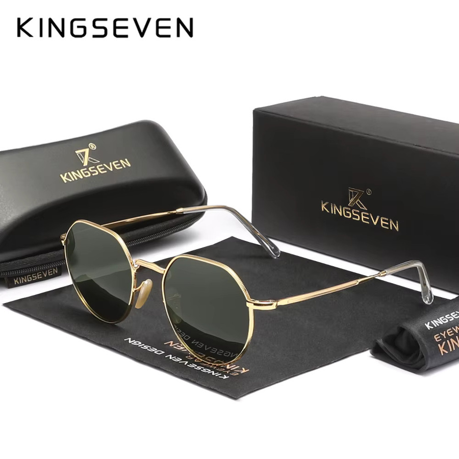 KINGSEVEN Sonnenbrille Rund, Vollrand, Metall, Gold, Unisex, polarisiert - Bild 2