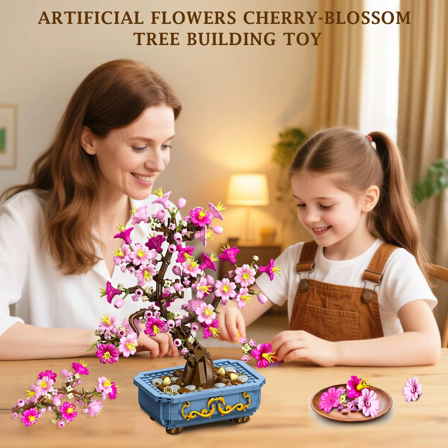HOGOKIDS 2 in 1 Kirschblüten-Bonsai-Bauset in Rosa mit künstlichen Blumen für die Heimdekoration - Bild 5
