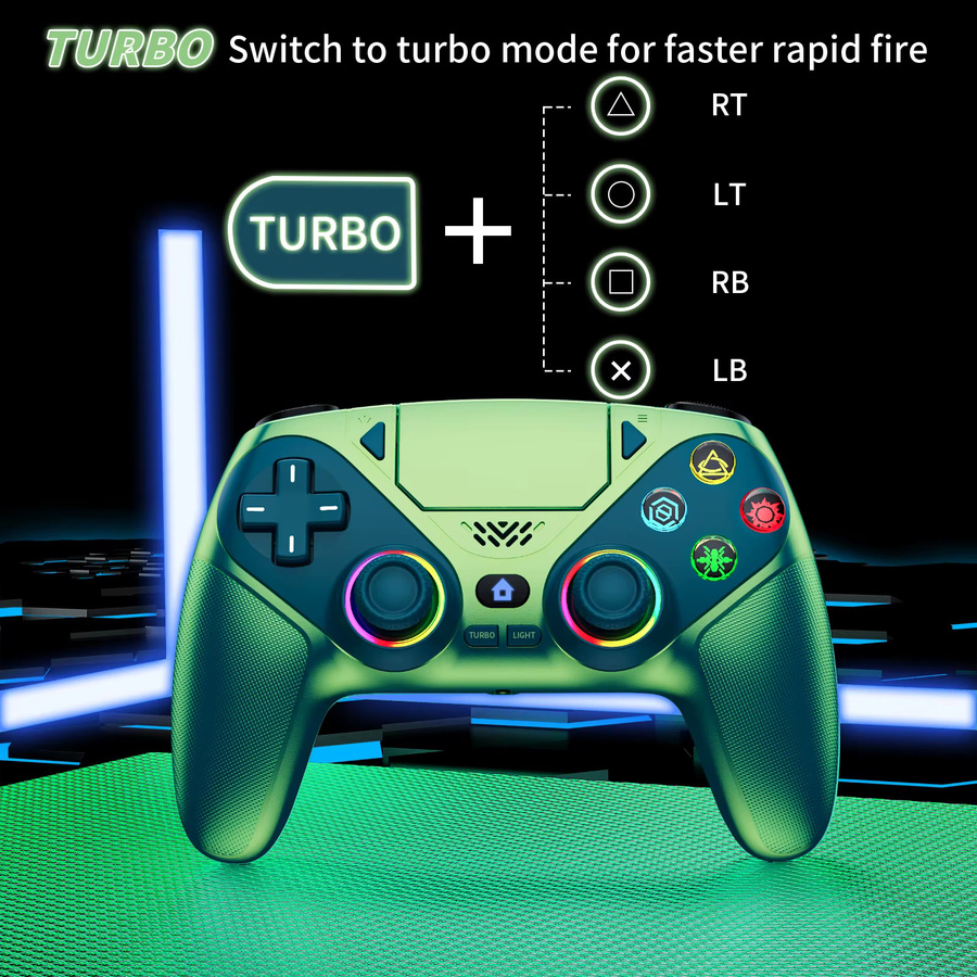 Bonacell Kabelloser Controller für PS5, PlayStation 5 Pro, Slim und PC mit RGB-Hall-Effekt, Dual-Vibration und Turbo-Funktion, Farbe: Rot - Bild 5