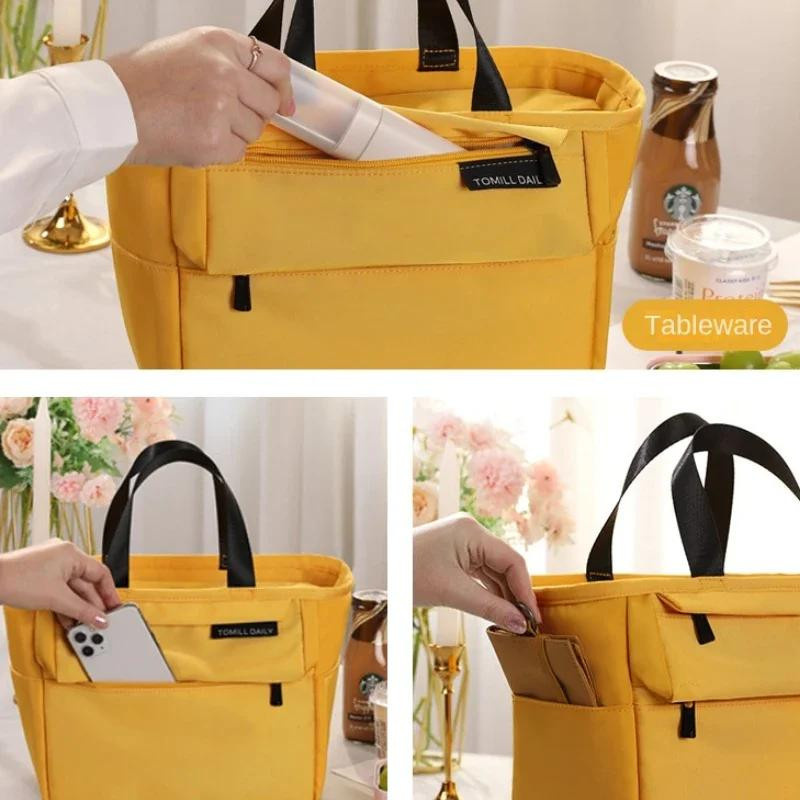 Isolierte Bento-Lunchbox Thermotasche mit hoher Kapazität in Gelb für Damen, praktische Kühltasche für Reise und Picknick - Bild 3