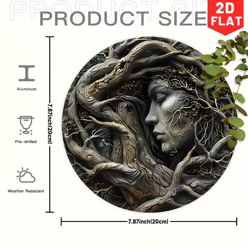 Potdemiel Bohemian Aluminium Wandschild mit Baumgeist-Design, rundes Metallkunstschild im Vintage-Stil, Durchmesser: 20,3 cm - Bild 2