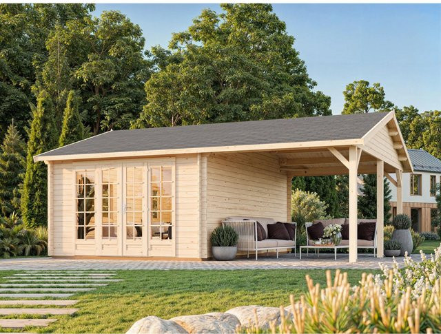 Palmako Gartenhaus Irene aus Fichtenholz in Grau mit Satteldach, B/T/H: 653 x 550 x 316 cm - Bild 1