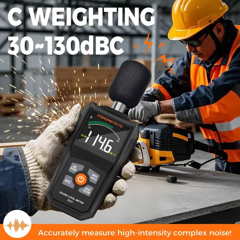 POROMETISTO Digitales Schallpegelmessgerät in Schwarz mit 30-130dB A/C-Gewichtung - Bild 4