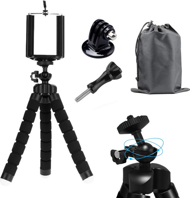 Flexibles Octopus Mini Stativ in Schwarz für GoPro und Action Cameras - Bild 1