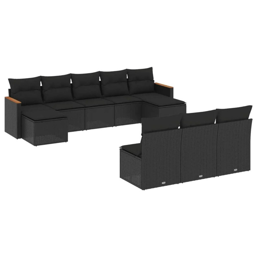 vidaXL 10-tlg Garten-Sofagarnitur aus Poly-Rattan und Akazienholz in Schwarz mit Kissen und Stauraum - Bild 2