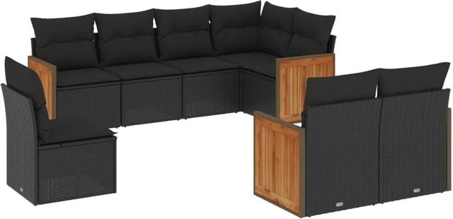 vidaXL 8-tlg Garten-Sofagarnitur in L-Form aus Poly-Rattan und Metall in Schwarz mit Kissen und abnehmbaren Bezügen - Bild 1