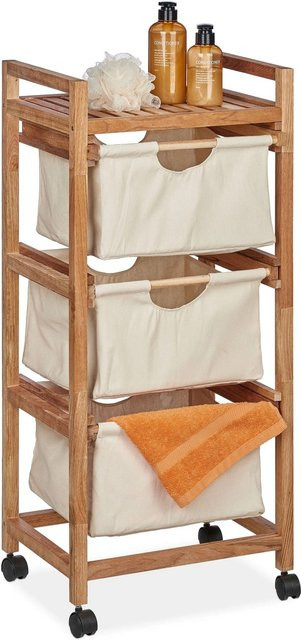 Relaxdays Badregal aus Walnussholz in Beige mit 3 Wäschekörben, H x B x T: 96 x 43,5 x 33,5 cm - Bild 1