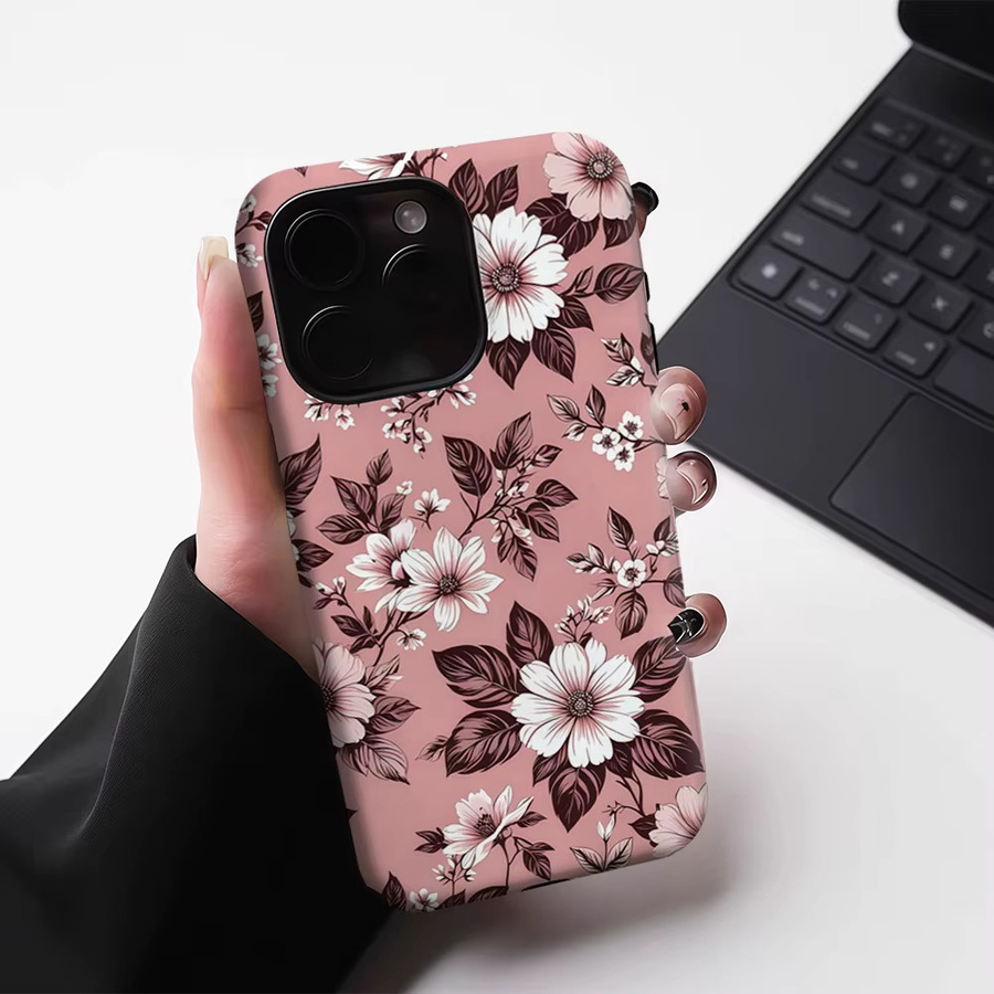 Potdemiel Handyhülle mit rosa Blüten-Design für iPhone 17 16 15 14 13 Pro Max Plus, robuste zweilagige Hülle mit Magnetfunktion, Farbe: Pink - Bild 4