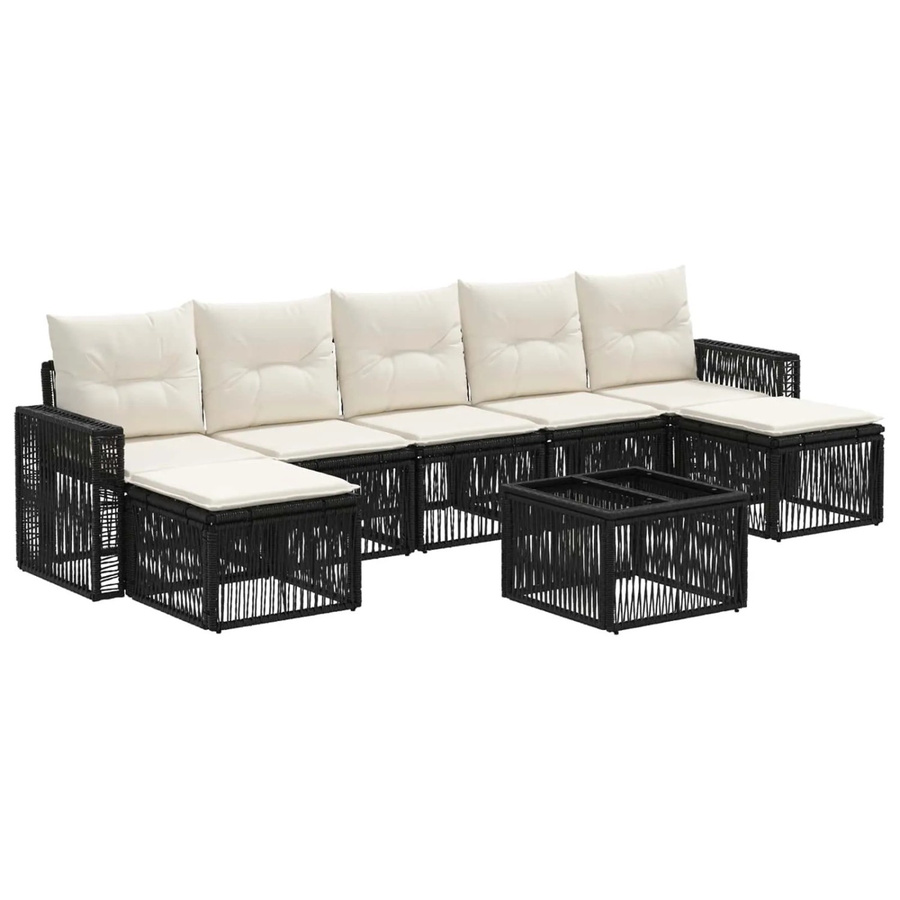 vidaXL Gartensofa-Set 8-teilig in Schwarz und Weiß mit L-Form, Polyrattan und Metallgestell, inklusive Outdoor-Sofa, Couchtisch und Ottomane - Bild 2