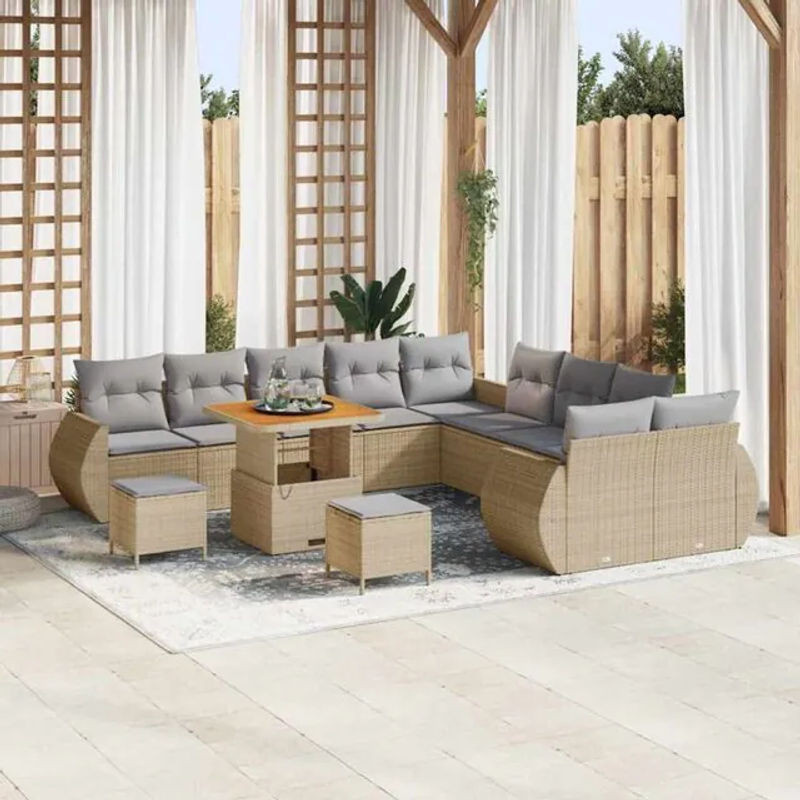 vidaXL Garten-Sofa-Set aus 13 Teilen aus modernem Poly-Rattan in Beige - Bild 1