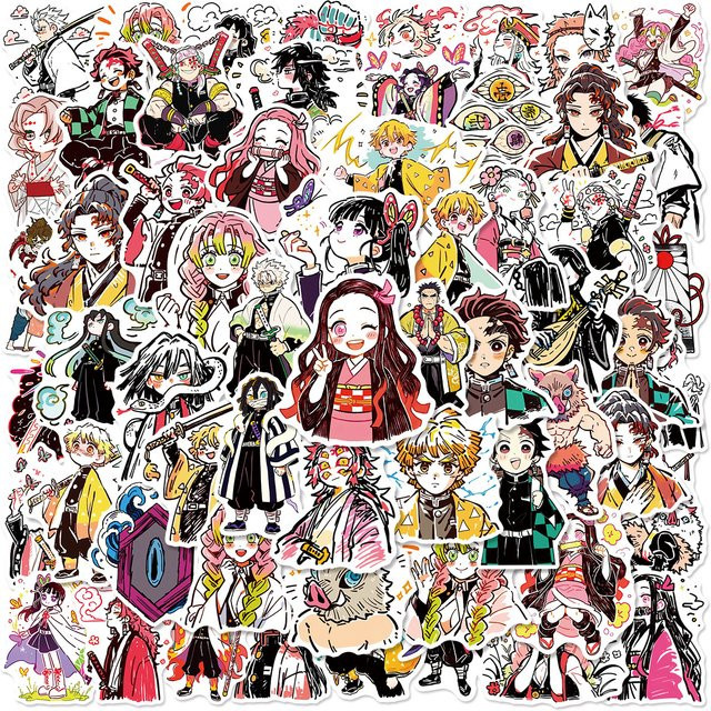 60 Stück Japanische Anime Demon Slayer Graffiti-Aufkleber von Bandai, wasserfeste Sticker Set in Multicolor für Handy, Laptop und Wasserflaschen - Bild 1