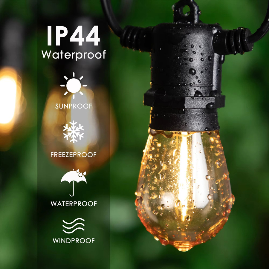 GANRILAND S14 LED-Lichterkette für den Außenbereich mit E26-Fassung, wasserdicht und bruchsicher, dekorative Girlande für Garten und Terrasse - Bild 3