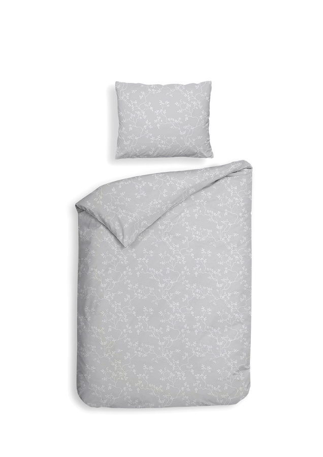 Heckett & Lane Flanell Bettwäsche Alloro in Silber Grau mit floralem Miniblätter-Muster aus Baumwolle, B/H: 155 x 220 cm mit Kissenbezug 80 x 80 cm - Bild 1