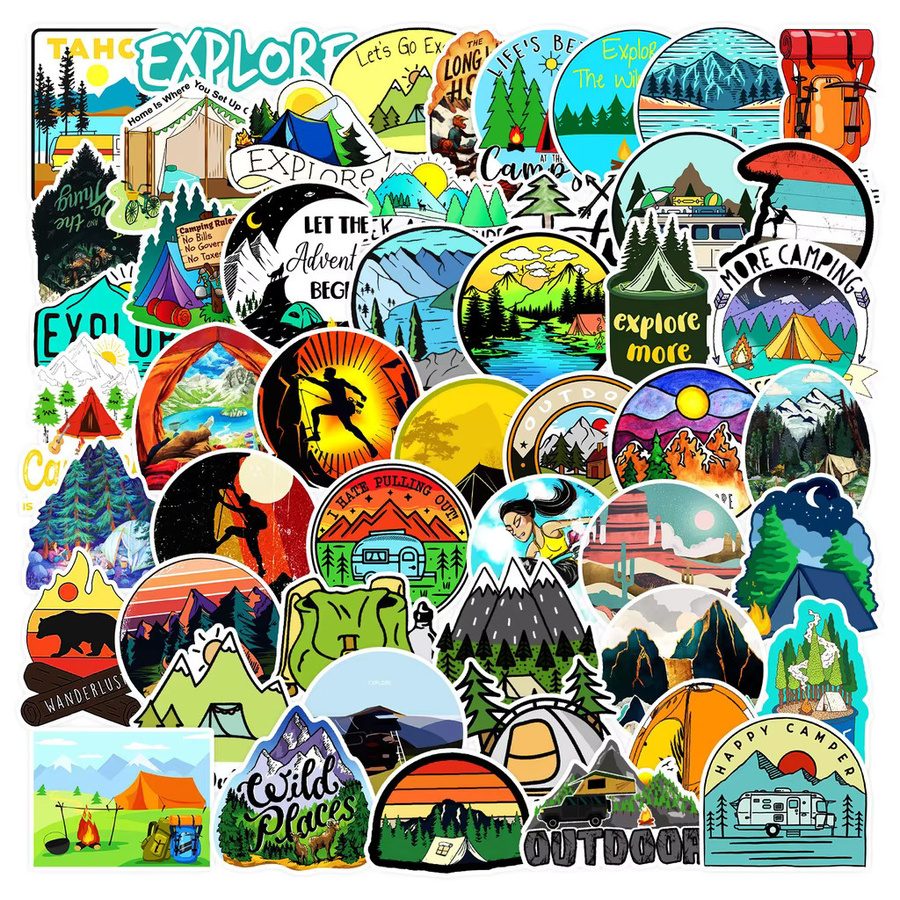 50 Stück Wasserdichte Outdoor Abenteuer Camping Graffiti Aufkleber in Multicolour für Helm und Fahrrad von BulingBulingStickers Shop - Bild 2