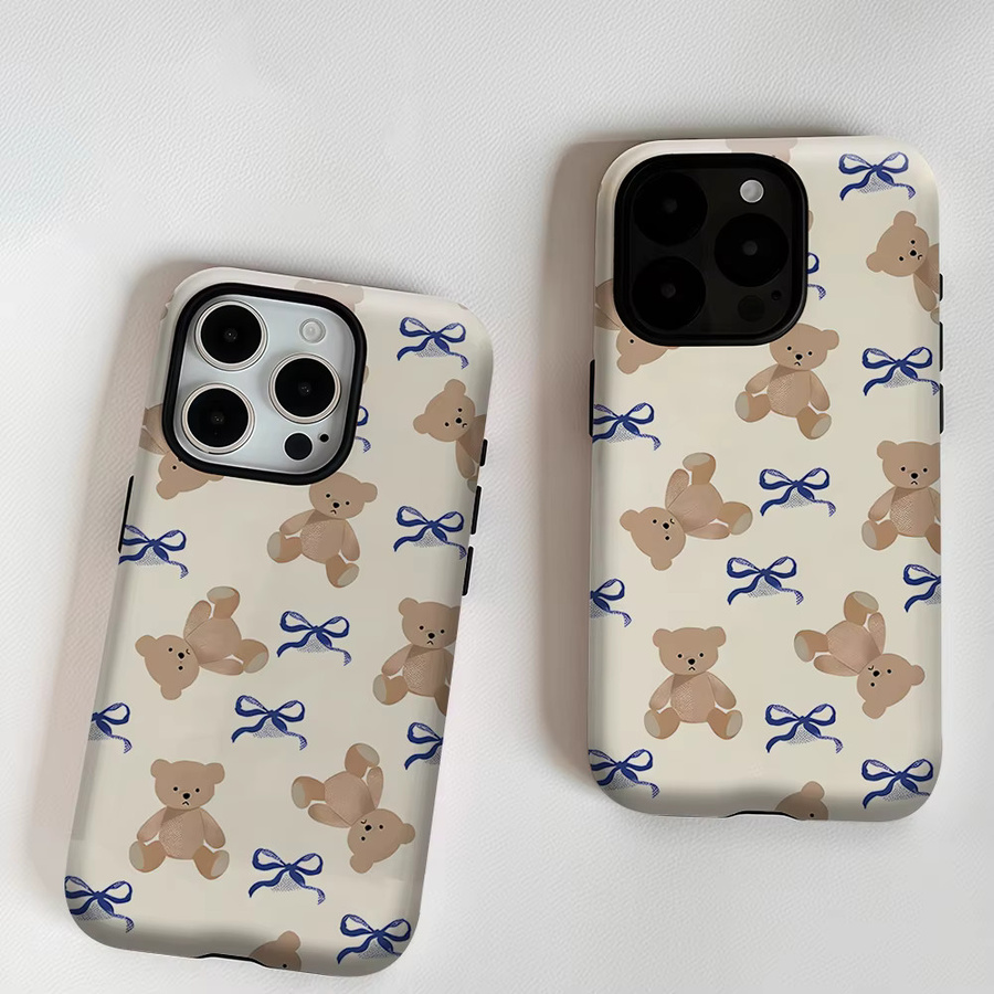 Potdemiel Aurea Case Matte Bumper Schutzhülle mit Teddybär und blauer Schleife für iPhone, MagSafe kompatibel, Blau - Bild 3