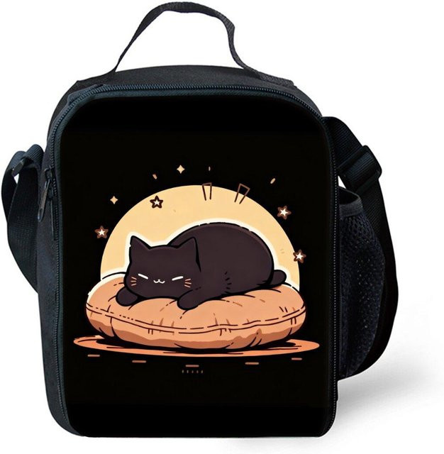 Isolierte Lunchtasche mit Katzen-Motiv von Fancy Style Studio, wasserdichte Brotdosen-Tasche für Schüler in Schwarz - Bild 1