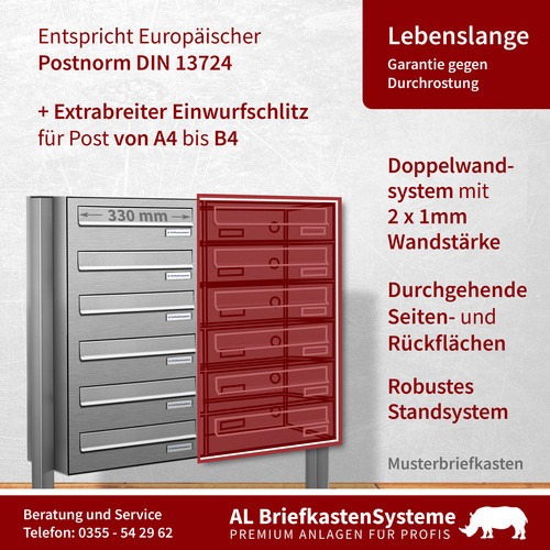 AL Briefkasten-System für 8 Parteien mit Zaundurchwurf, silberfarben, B/H/T: 153,42 x 170,0 x 27,5 cm - Bild 2