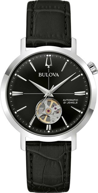 Bulova Herrenuhr Aerojet, Automatik, Edelstahl, 38 mm, Leder, Schwarz - Bild 1