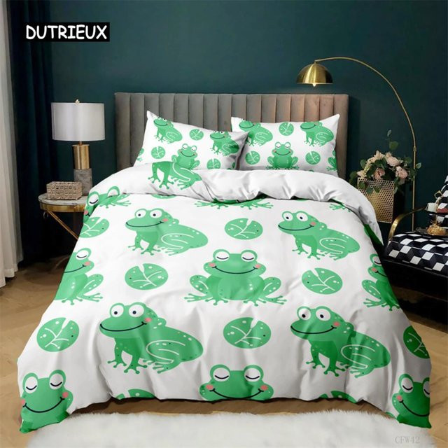 Binchi Outdoor Product Bettwäsche-Set mit Frosch-Motiv in Grün, bestehend aus Bettbezug und Kissenbezug, Breite: 135 cm, Länge: 200 cm - Bild 1