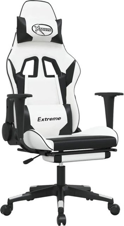 vidaXL Gaming-Stuhl in Weiß und Schwarz aus Kunstleder mit Fußstütze und Kopfstütze