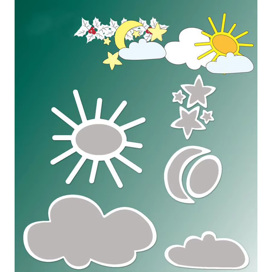Glückliche Göttin Metall Stanzformen mit Sonne Mond Sternen und Wolken in Silber für DIY Scrapbooking und Papierhandwerk - Bild 2