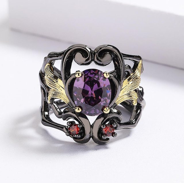 YIRAN Ring, schwarzgoldfarben, diamantbesetzt, Wassertropfen, Damen, No. 8 - Bild 1