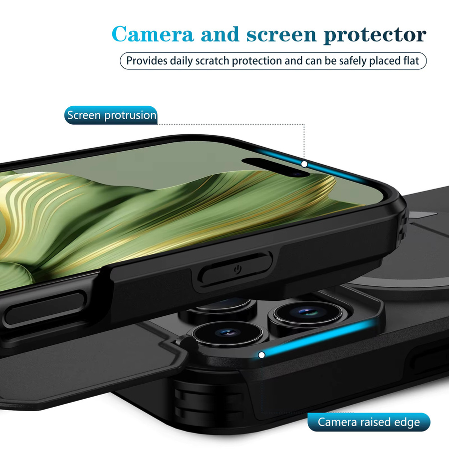 Magnetische Handyhülle mit Objektivschutz und Kickstand für Apple iPhone 17 Pro Max und iPhone 17 Pro Air in Schwarz und Blau - Bild 2