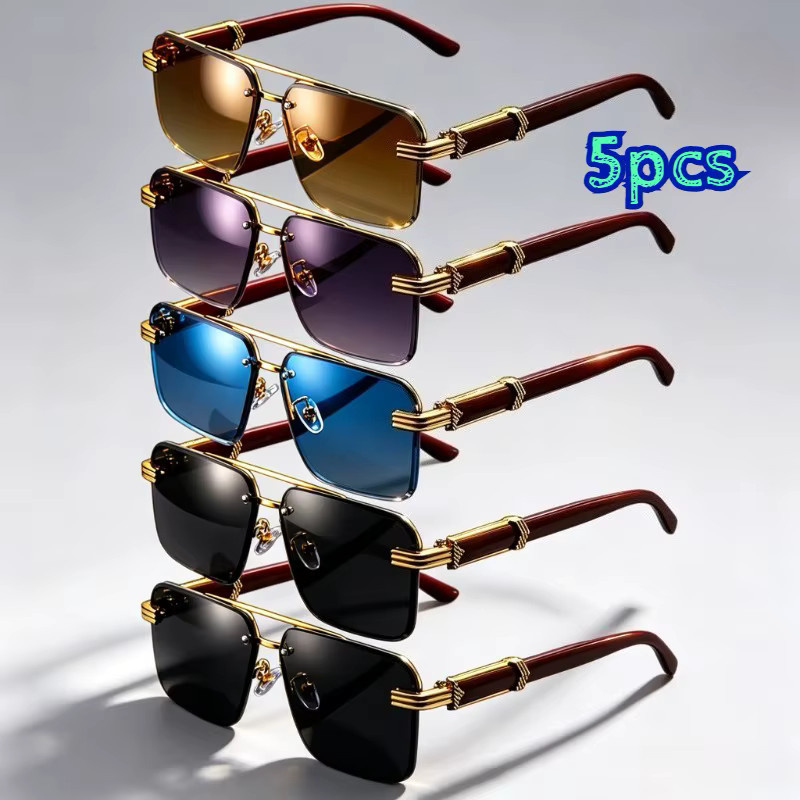 ERIKOLE Korrektionsbrille, randlos, Retro, Doppelbrücke, Holzbügel, Unisex - Bild 2
